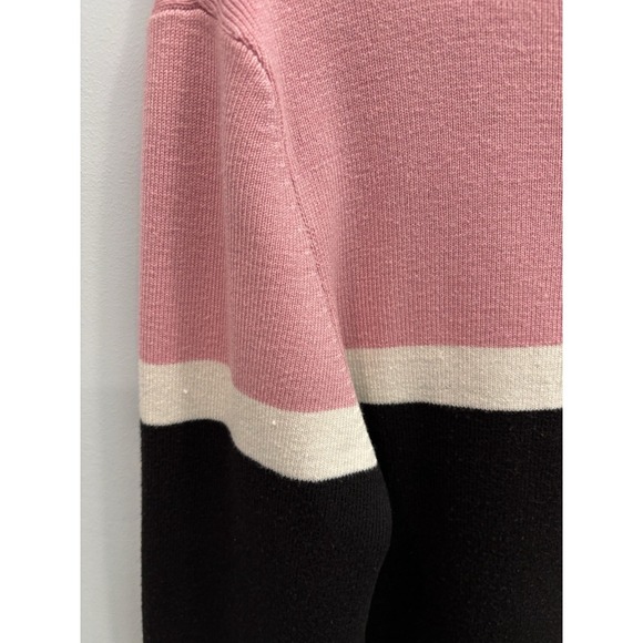 Jennifer Moore Full Zip Front Colorblock Sweater Pink Black M Preppy Knit Top - Picture 10 of 10